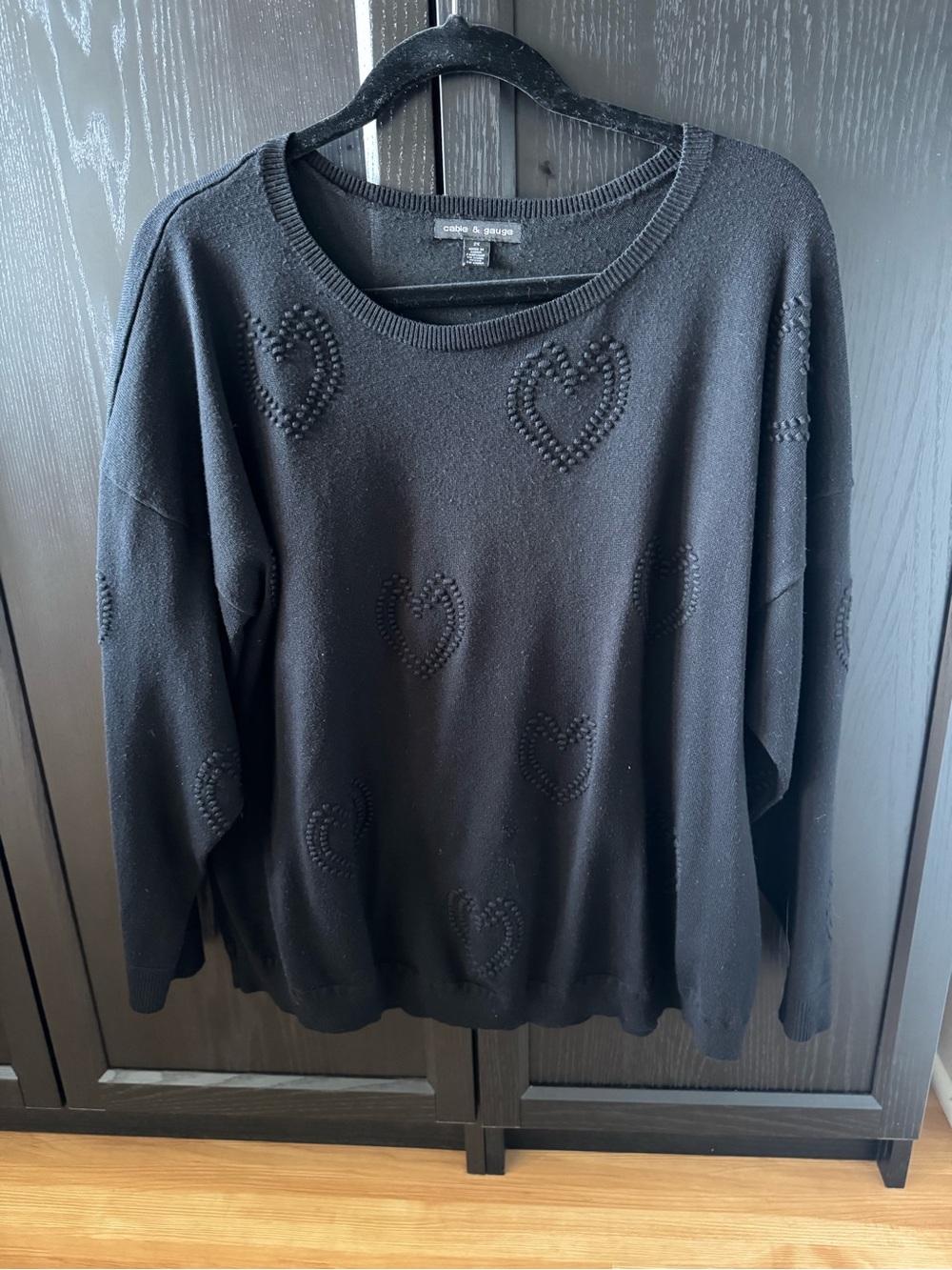 Cable & Gauge Black Heart-Studded Knit Sweater